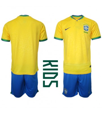 Maillot de foot Brésil Domicile enfant Monde 2022 Manches Courte (+ pantalon court)